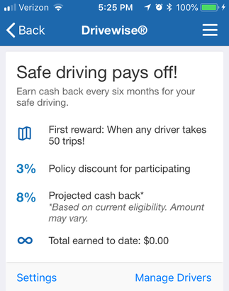 Allstate drivewise screenshot save 8 percent