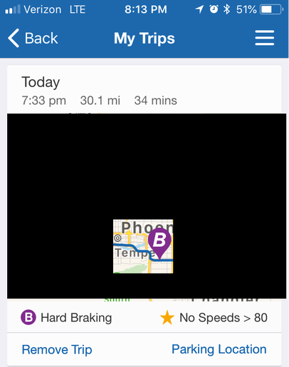 Allstate Drivewise app showing extreme braking on map
