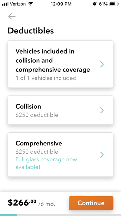 Screenshot of Root policy for Allstate Comparison, shows collision coverage