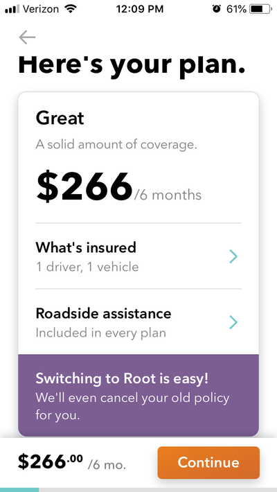 Screenshot of Root policy for Allstate Comparison